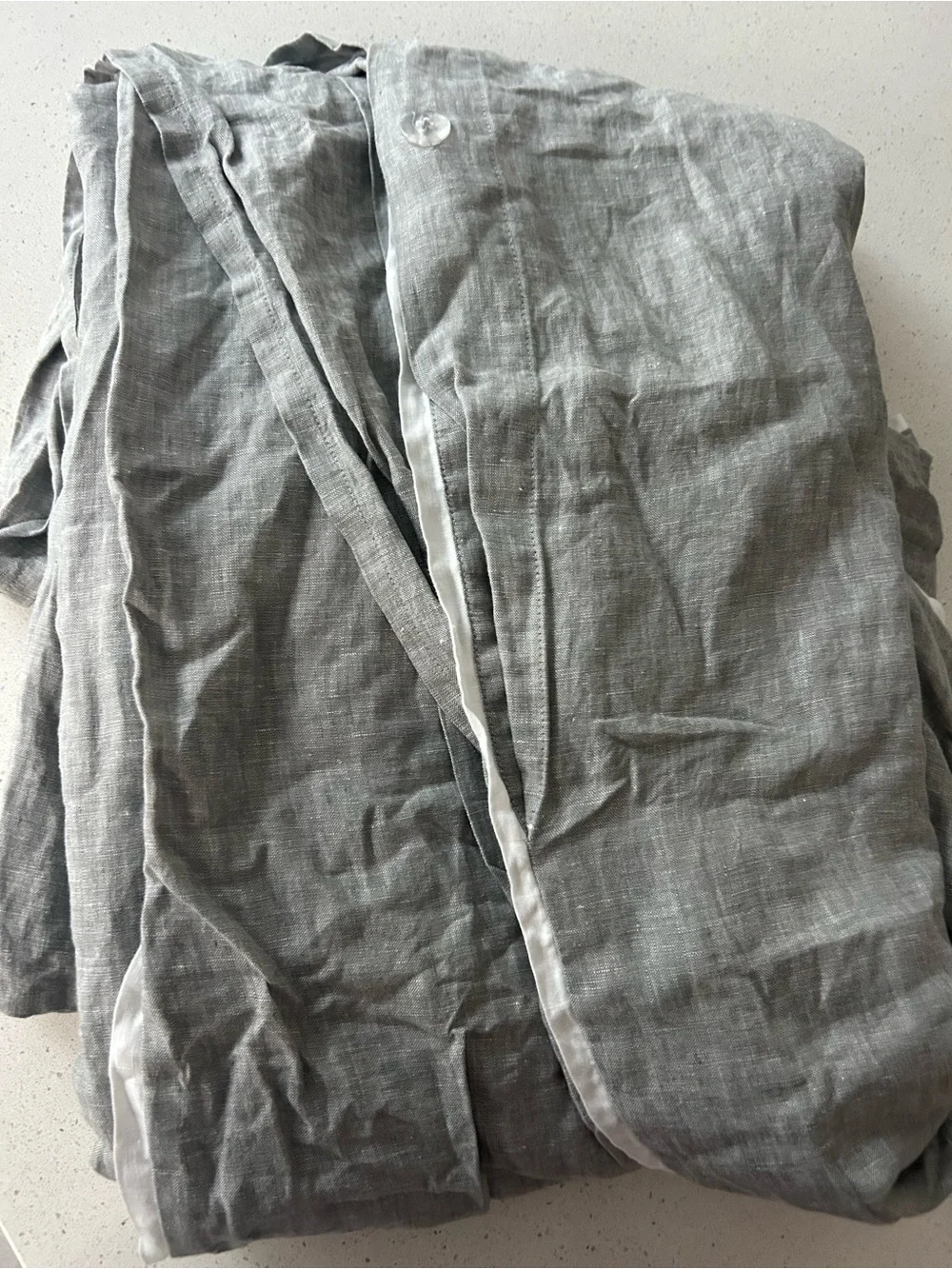 Pottery Barn Belgian Flax Linen Contrast Flange Queen Duvet Cover EUC
